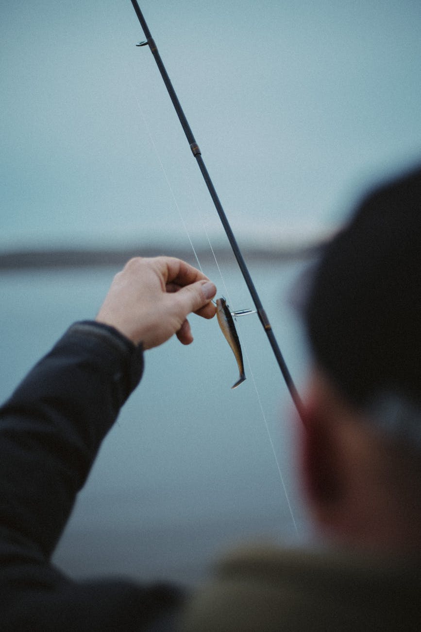 hand with fish bait on rod