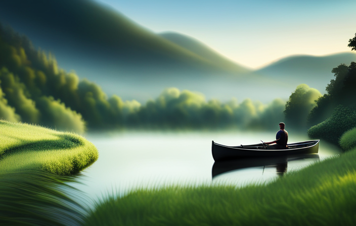 An image showcasing a calm river, winding through lush green forests and rolling hills