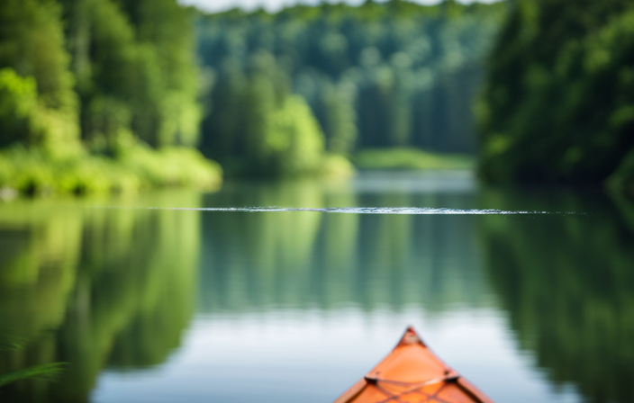 An image showcasing a serene river surrounded by lush greenery, with a canoe gliding effortlessly on its calm waters