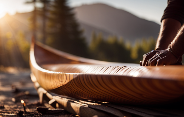 An image capturing the step-by-step process of crafting a canoe from a towering, majestic tree