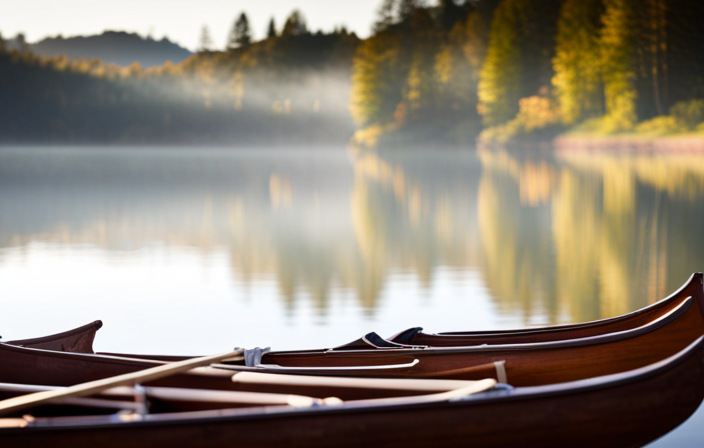 An image showcasing a sturdy wooden canoe rack against a backdrop of a serene river