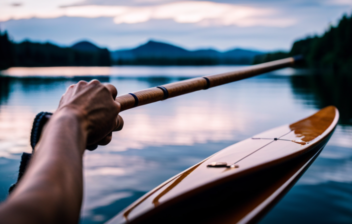 An image capturing a close-up of a pair of hands gripping a canoe paddle, showcasing proper technique and hand placement