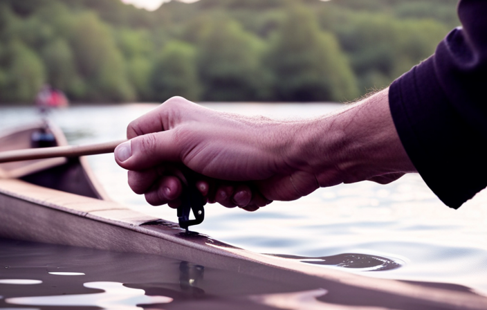 An image showcasing a person's hands gripping the sides of a canoe seat, gradually pulling it downwards