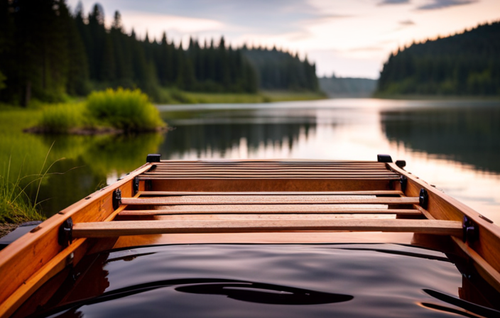 An image showcasing a sturdy wooden canoe rack, custom-built for a pickup truck