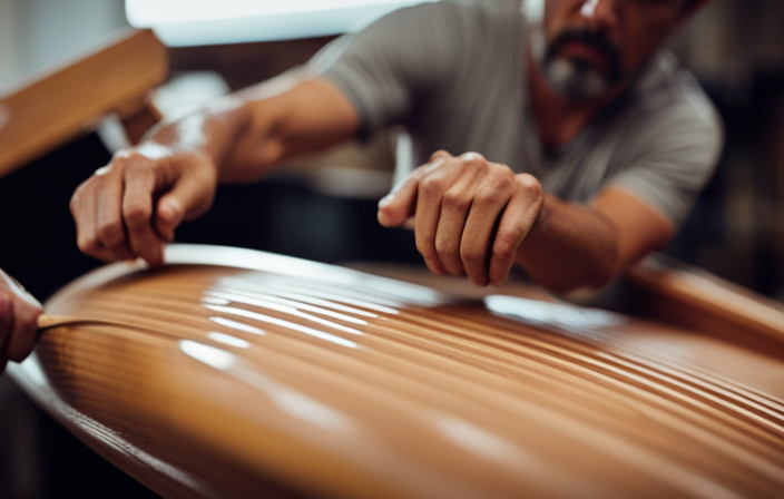 An image that showcases the intricate process of crafting a wood canoe: a skilled craftsman shaping smooth curves, shaving fine strips of timber, and joining the pieces together seamlessly, capturing the essence of handmade artistry