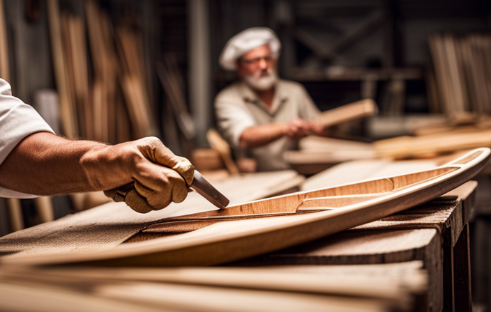 An image showcasing the intricate process of crafting wooden canoe paddles
