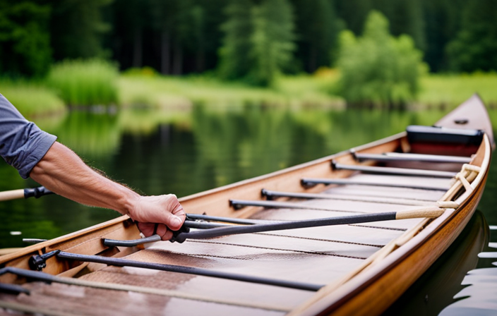 An image that showcases the step-by-step process of securely tying a canoe to roof cross bars