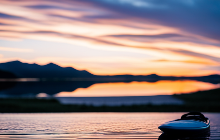 An image capturing a vibrant sunset at a serene lakeside, showcasing a step-by-step visual guide on securely fastening a canoe to the top of a car, utilizing durable straps and protective foam pads