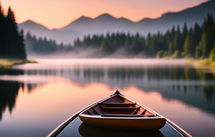 An image that depicts a serene river scene with a canoe gliding effortlessly atop the calm, glass-like water