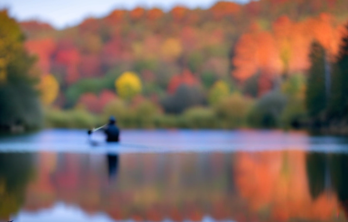 An image capturing a serene river scene at dawn, with a lone figure gracefully paddling a brown canoe