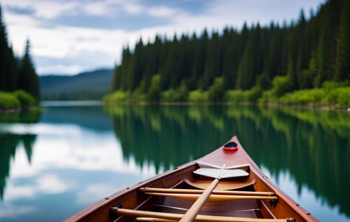 An image that captures the essence of "paddling the brown canoe": a serene river surrounded by lush, earthy landscapes, with a solitary canoe gliding through the calm waters, symbolizing the introspective journey of self-discovery