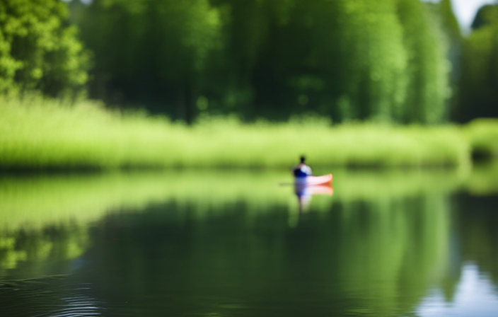 An image showing a serene river scene with a lone canoe gracefully gliding through the calm waters, surrounded by lush greenery and reflected sunlight, capturing the peaceful and adventurous essence of the canoe emoji's meaning