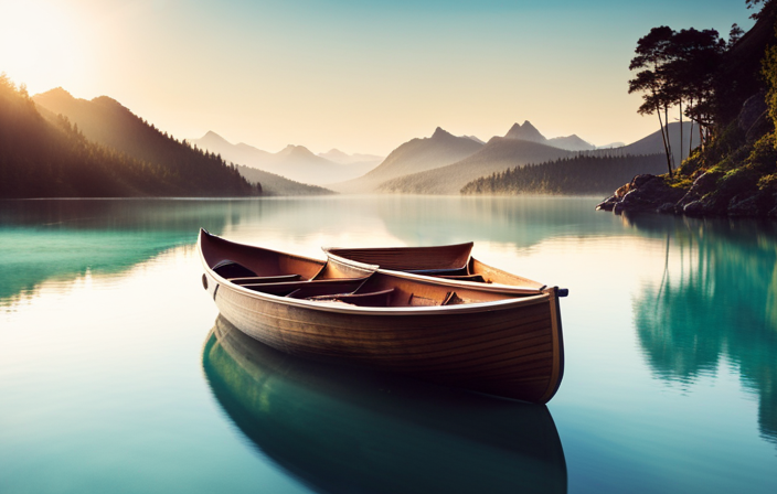 An image showcasing two sleek, handcrafted canoes gliding effortlessly on crystal-clear water