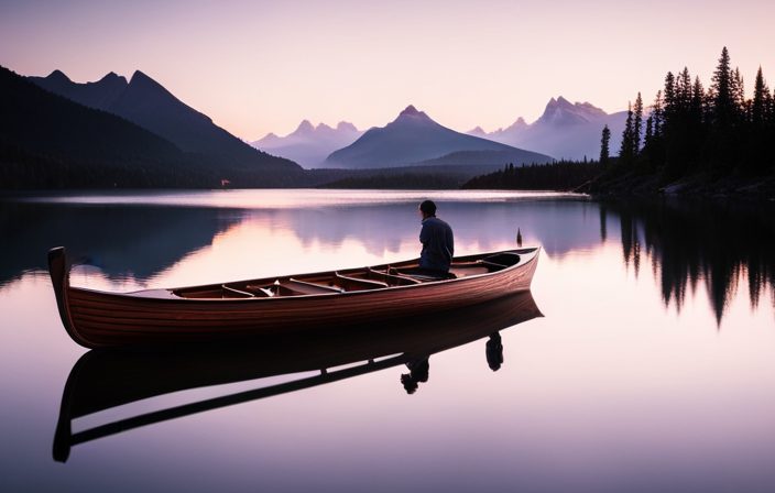 An image that showcases a sleek, streamlined canoe gliding effortlessly on calm, crystal-clear waters