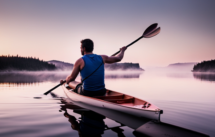 An image showcasing a skilled canoe paddler in a seated position, knees slightly bent, back straight, and core engaged