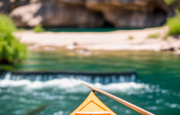 An image that showcases the breathtaking beauty of the Pecos River, capturing the serene turquoise waters gently flowing through towering cliffs, surrounded by lush greenery and vibrant wildflowers, enticing readers to explore its tranquil canoer's paradise