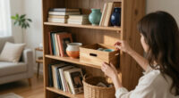 Her 4 Simple Tips Transformed My Cluttered Built-in Bookshelf Into An Organized One