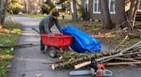 Storm Debris Cleanup Workflow: Cart, Tarp and Chainsaw Staging