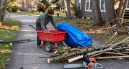 Storm Debris Cleanup Workflow: Cart, Tarp and Chainsaw Staging